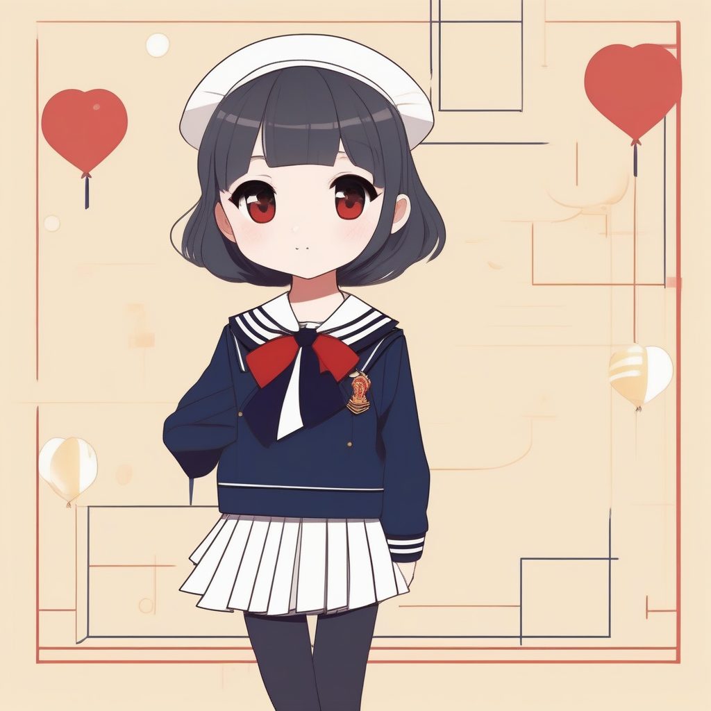 简约学院风Q版女孩：水手服变体与低饱和红