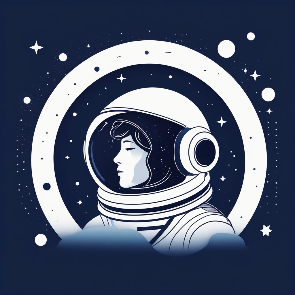简约宇航员太空漂浮：现代数字平面艺术风格