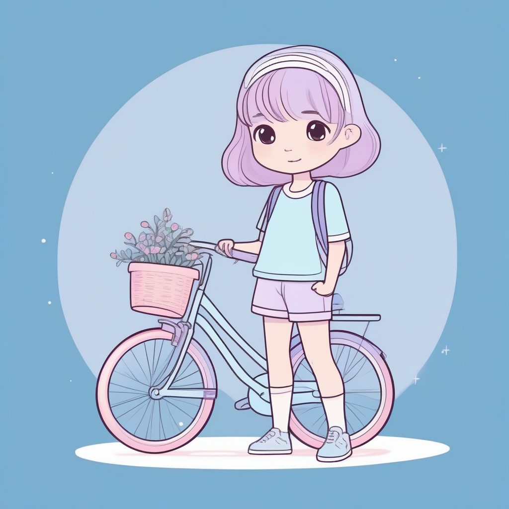 简约运动风：柔和撞色Q版女孩全身插画提示词