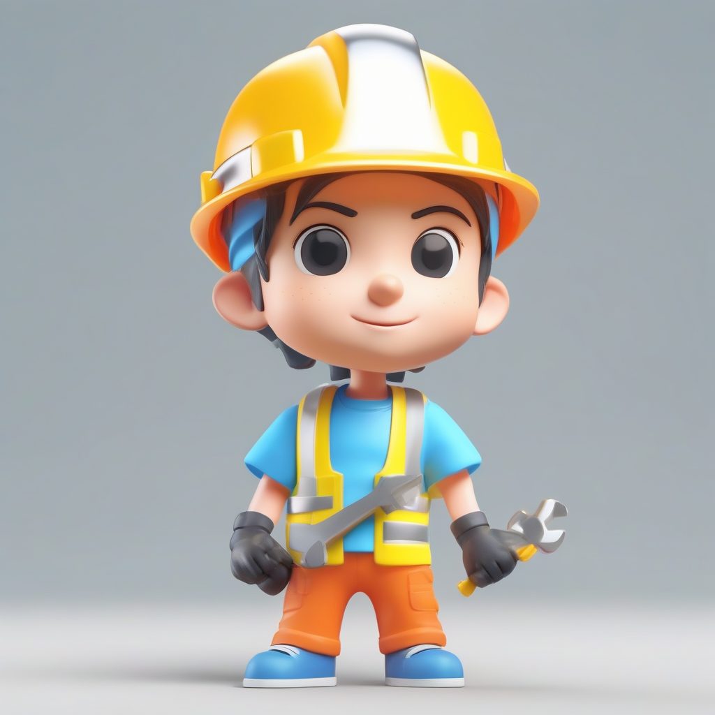 建筑工人Q版：C4D粘土安全帽全身渲染图