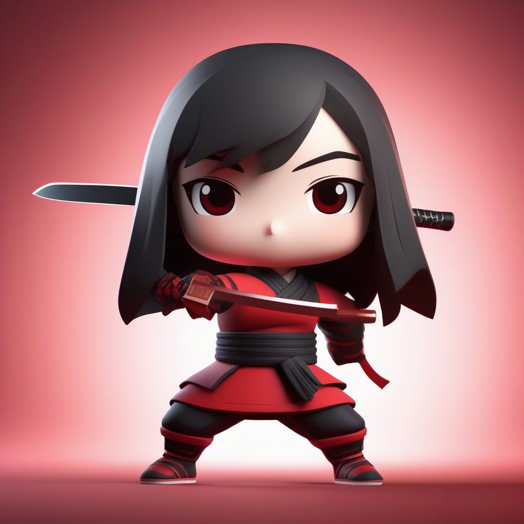 江湖女侠Q版立绘：Octane渲染黑红古风盲盒人偶