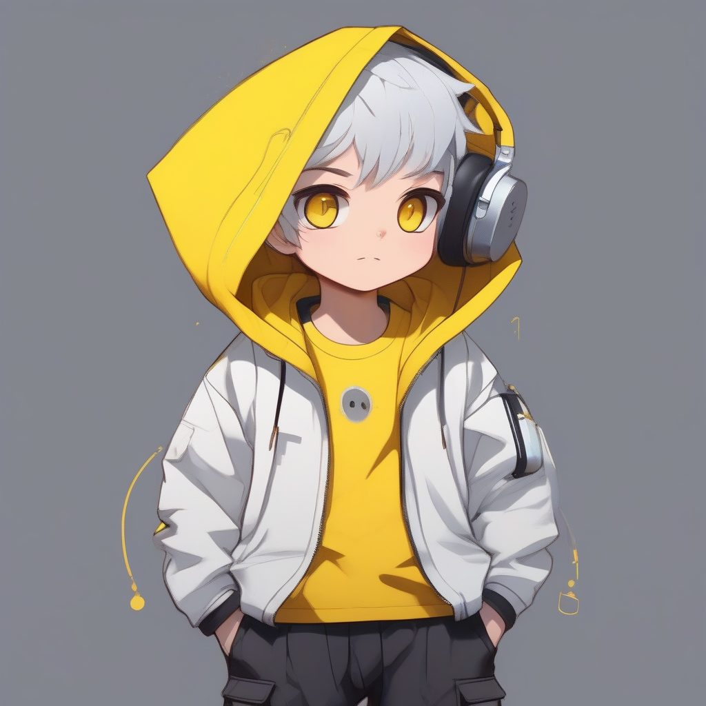 街头潮流Q版：夸张卫衣造型与明亮黄色背景立绘