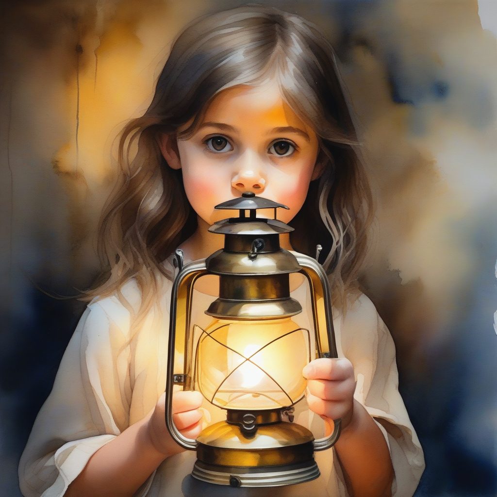 金色提灯下的肖像：柔焦水彩风格女孩特写