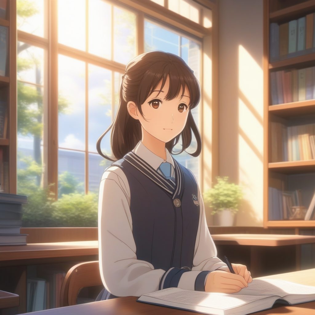 京阿尼风格高中生下午茶，阳光教室阅读，细节眼睛特写