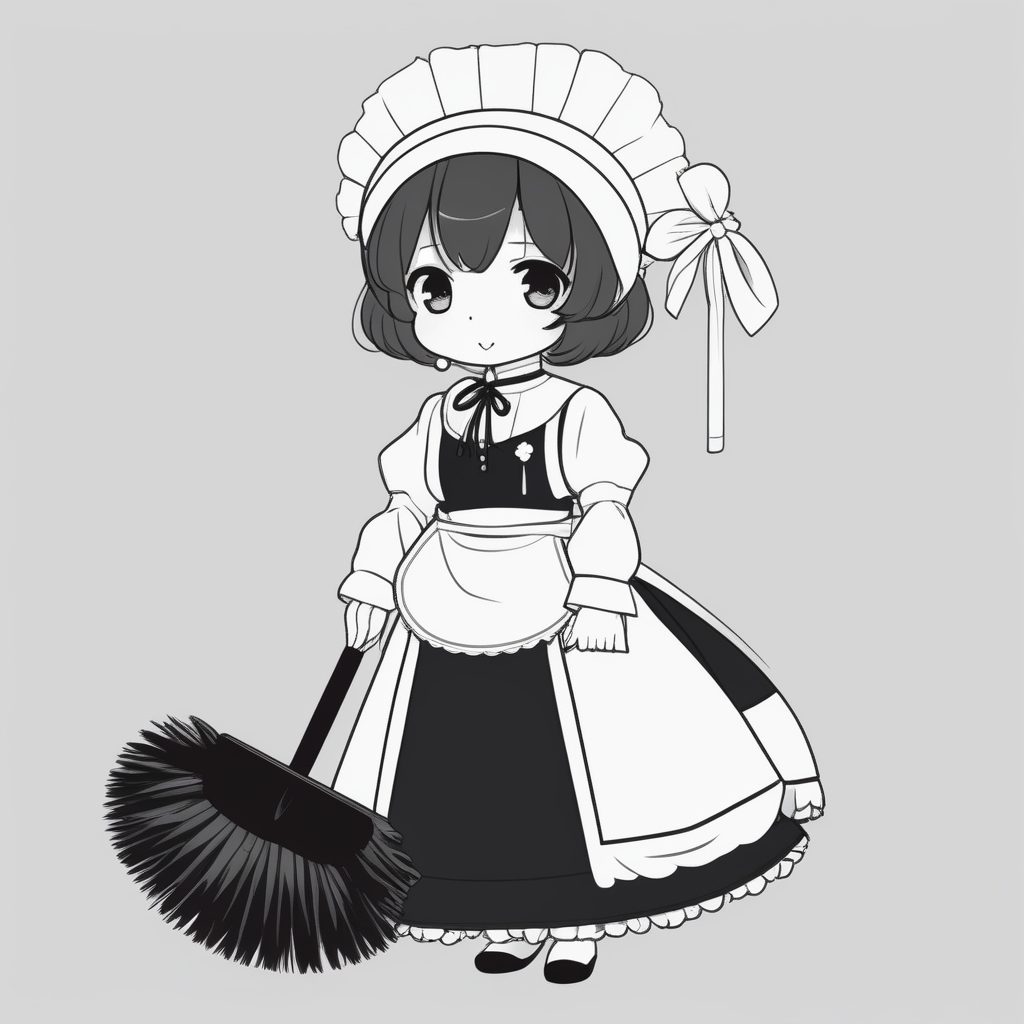 经典日漫风Q版女仆装女孩插画：优雅与害羞