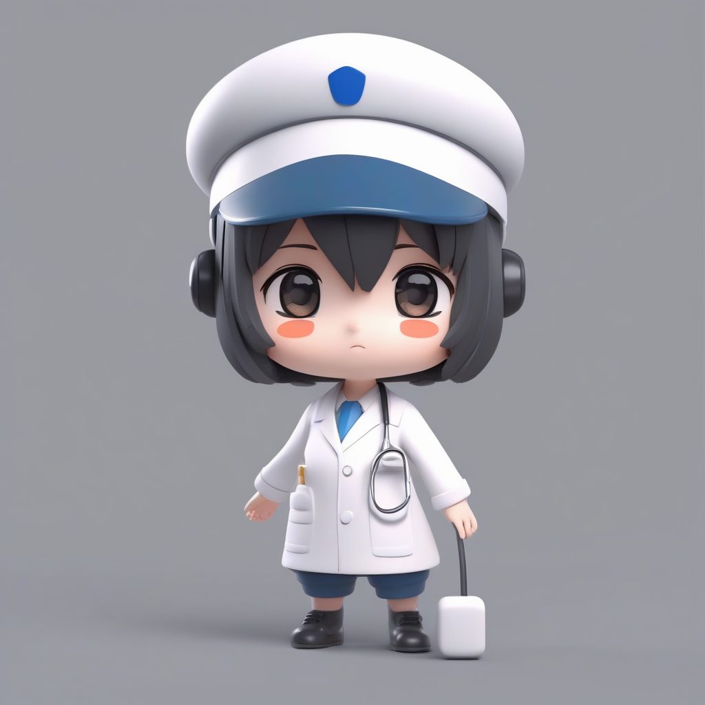 精致盲盒设计：手持夸张听诊器的Q版护士全身像