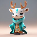 九色鹿精灵Q版:莫高窟壁画配色,C4D体积光渲染全身站立照 5 jiu se lu jing ling q ban mo gao ku bi hua pei se c4d ti ji guang xuan ran quan shen zhan li zhao