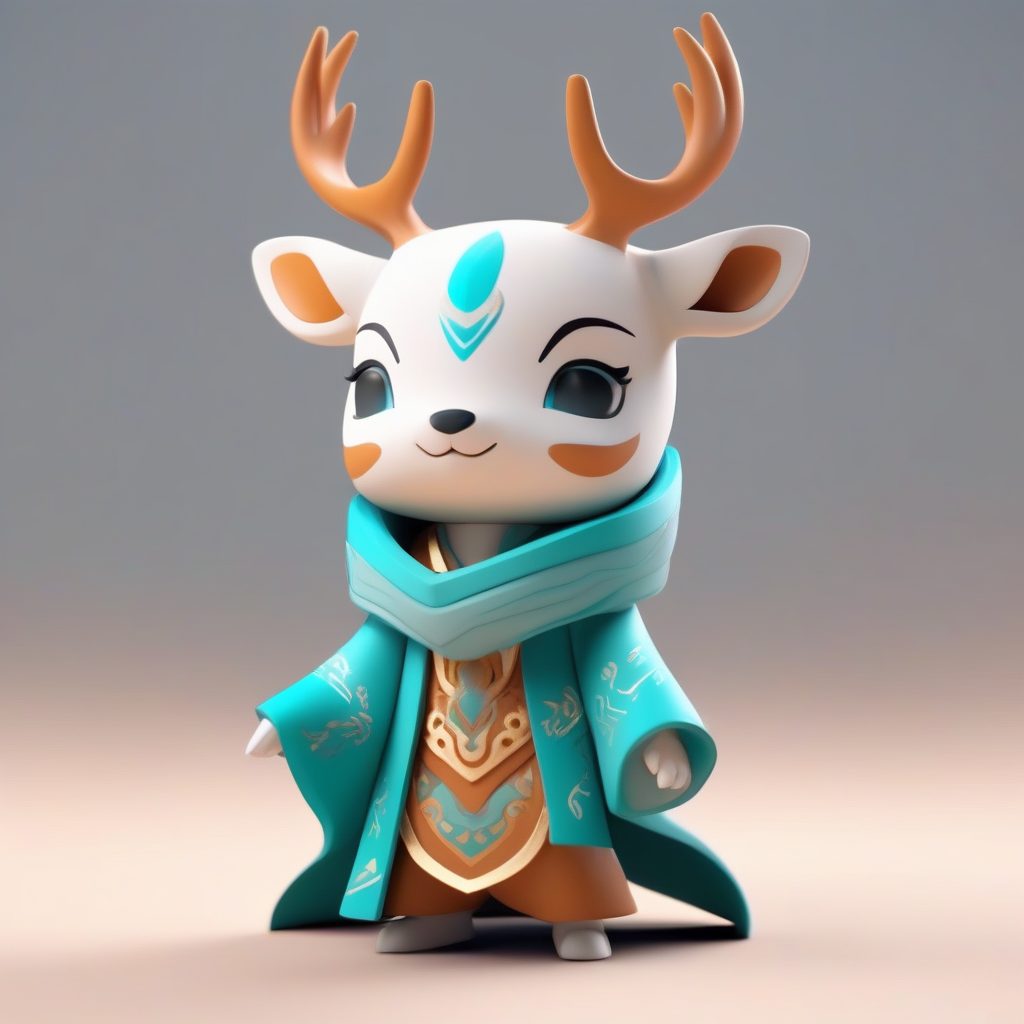 九色鹿精灵Q版：莫高窟壁画配色，C4D体积光渲染全身站立照