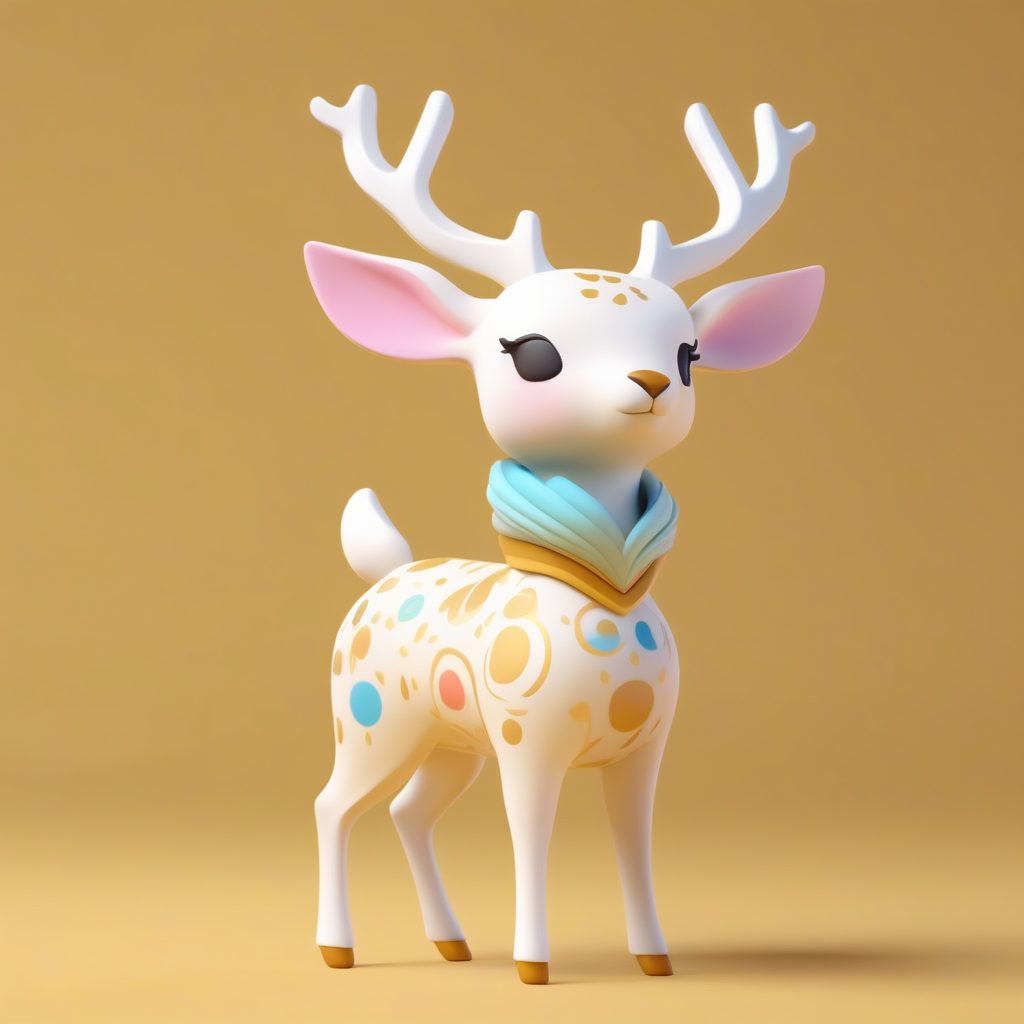 九色鹿神话Q版：可爱鹿角元素的3D粘土全身站姿设计