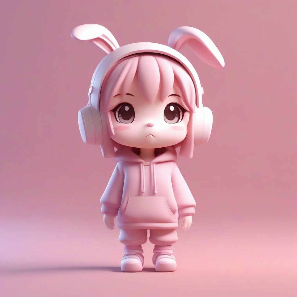 居家日常：穿着宽松T恤打哈欠的Q版兔耳娘