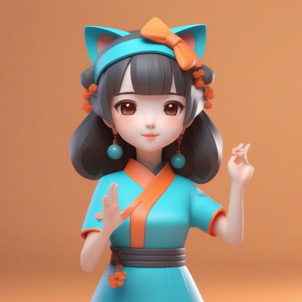 橘色小猫咪旗袍Q版:吐舌头和猫爪手势的顽皮站立照,绿松石背景 19 橘色小猫咪旗袍Q版:吐舌头和猫爪手势的顽皮站立照,绿松石背景