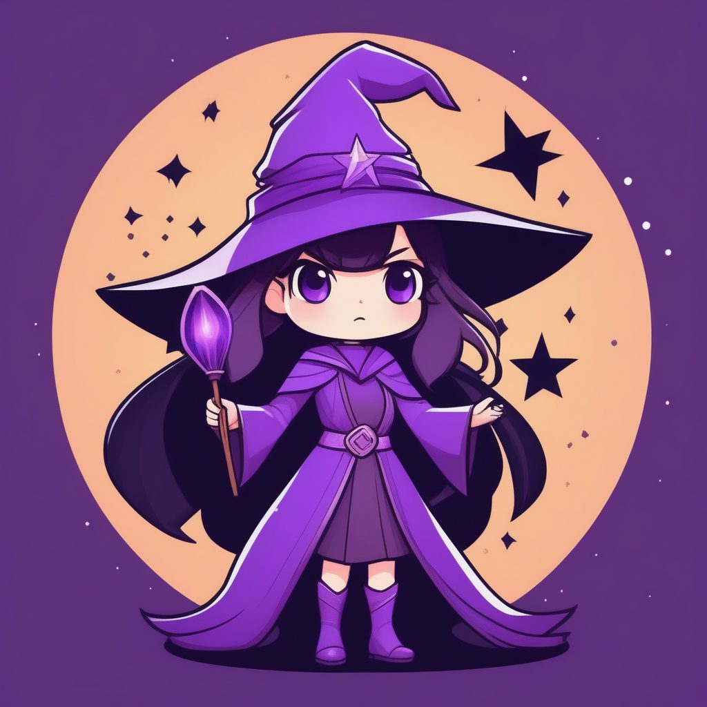 决心施法Q版魔法少女:纯深紫色背景极简全身照 1 决心施法Q版魔法少女:纯深紫色背景极简全身照