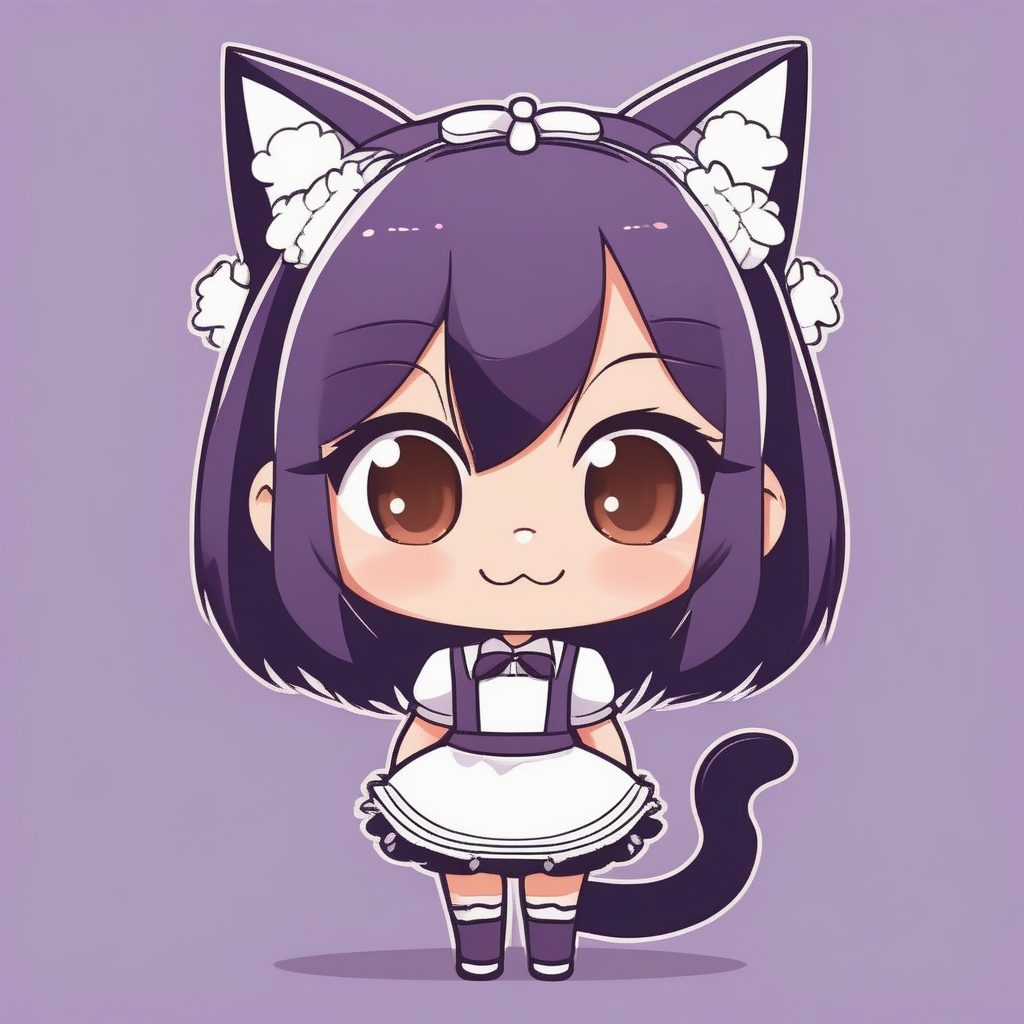 咖啡馆女仆猫耳Q版女孩，简约可爱全身特写