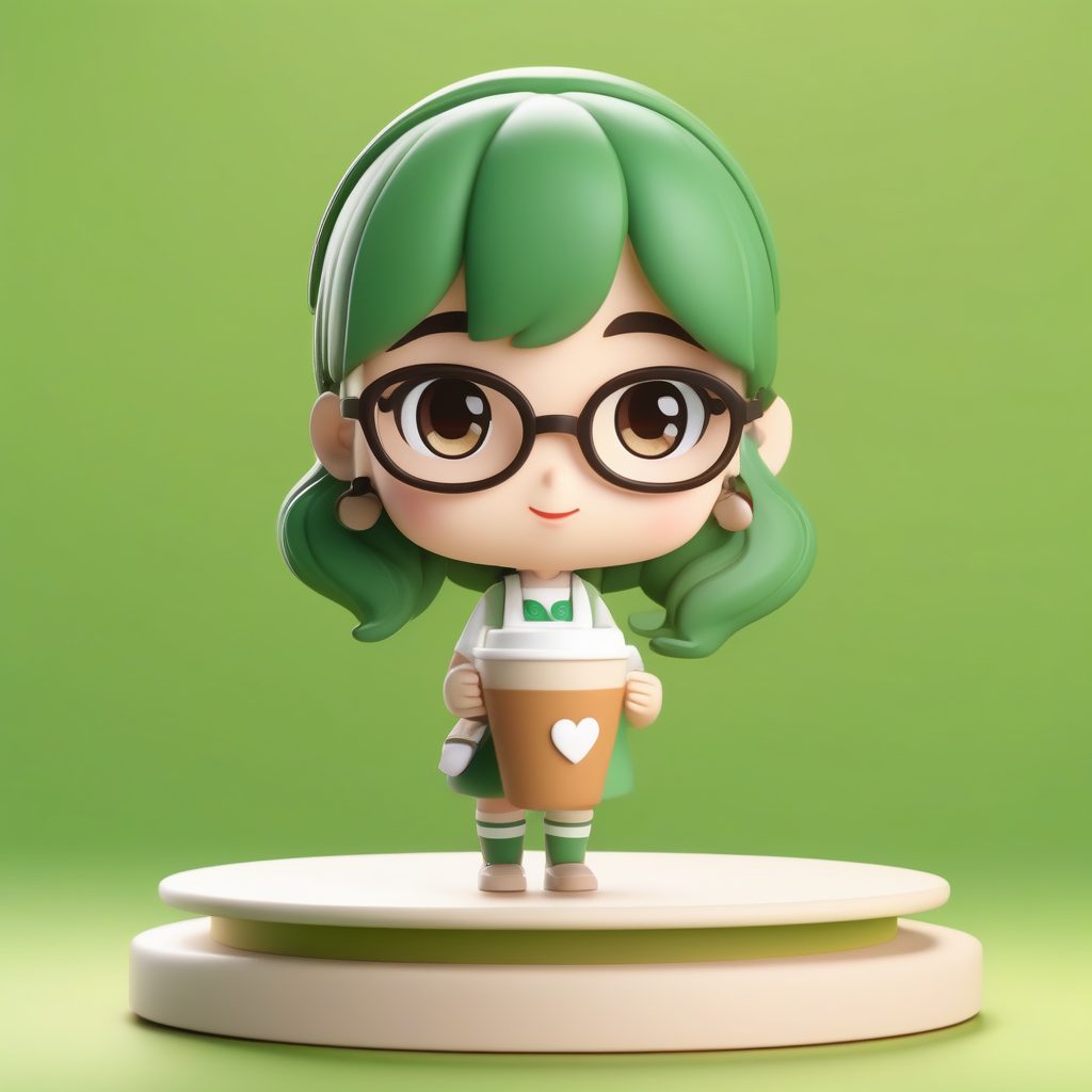 咖啡师主题极简Q版女孩粘土手办全身特写