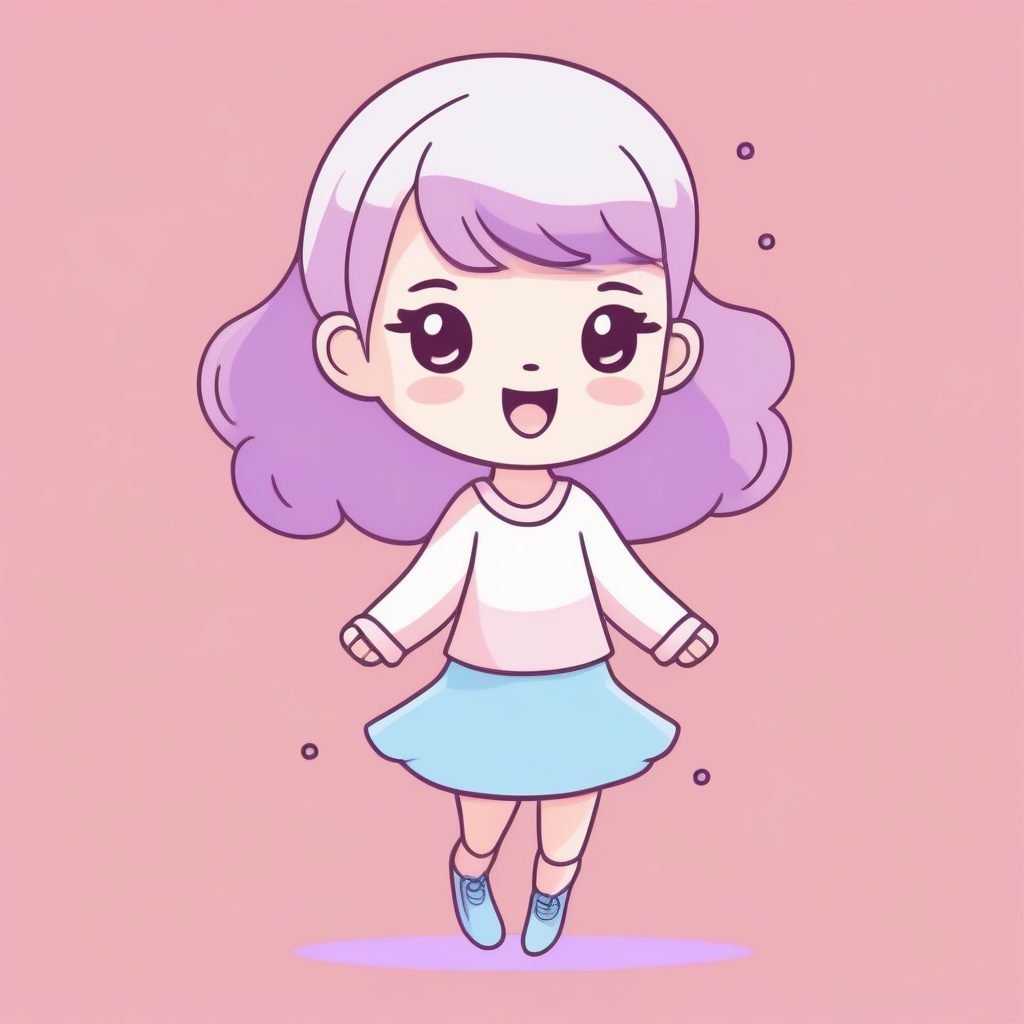 卡通风:Q版女孩滑稽摇摆舞姿,粉紫主色调全身插画 1 卡通风:Q版女孩滑稽摇摆舞姿,粉紫主色调全身插画