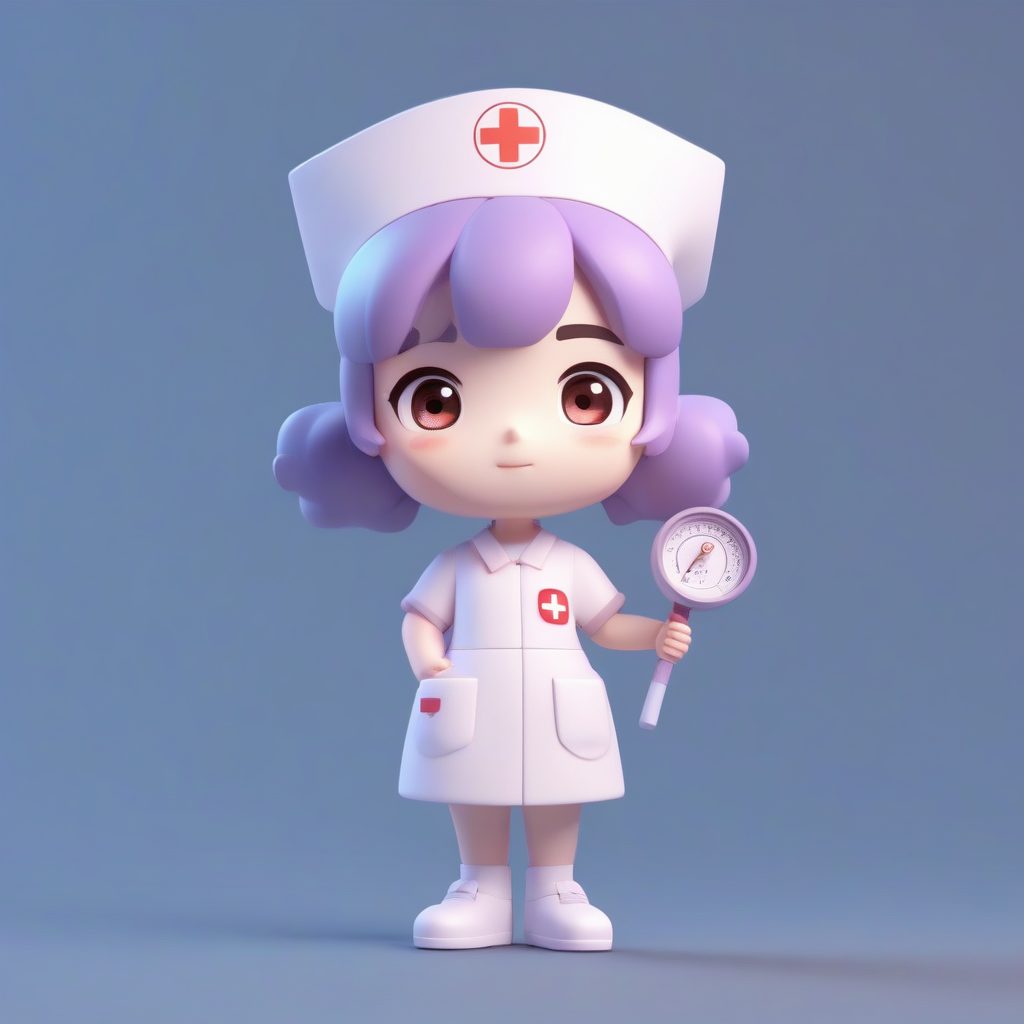 卡哇伊3D：Q版护士举着体温计，表情好奇