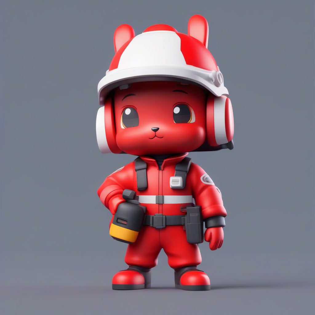 卡哇伊8K：Q版兔耳消防员，高细节全身粘土模型提示词