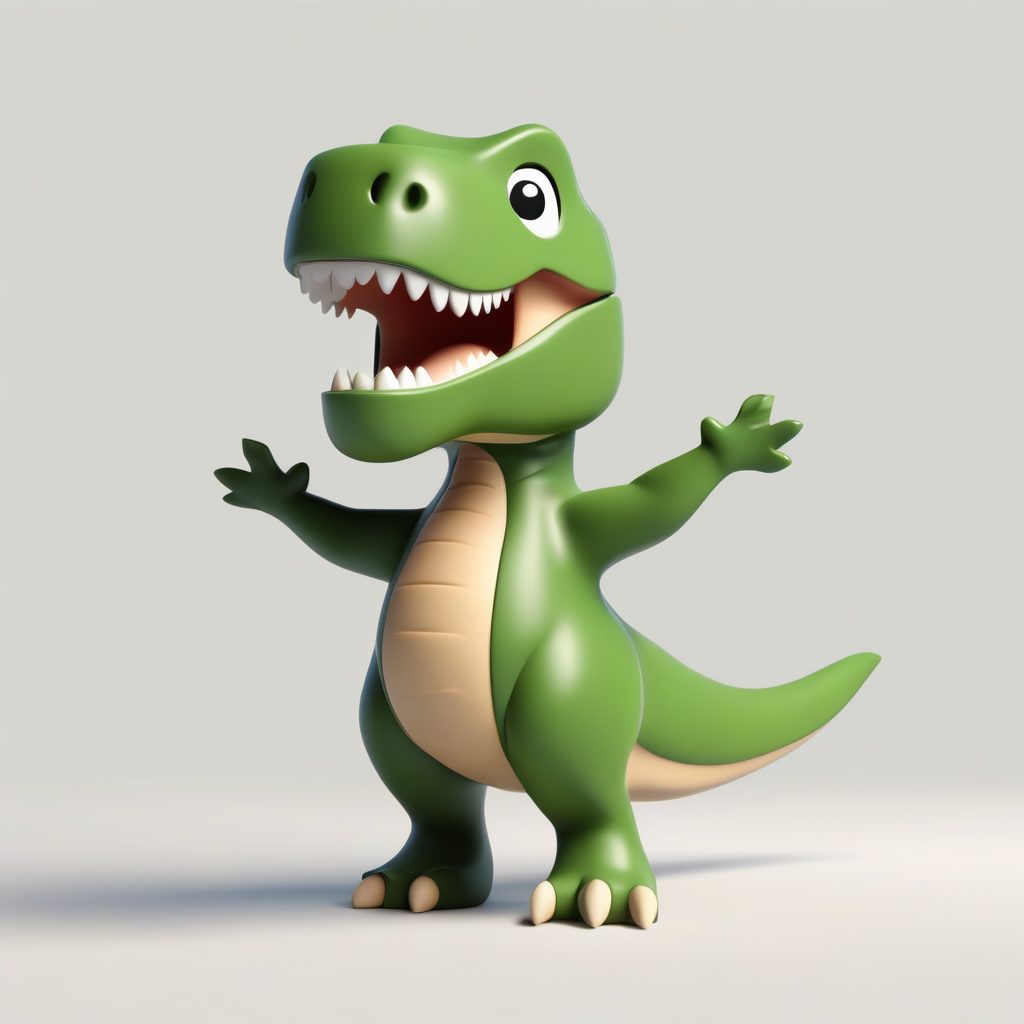 卡哇伊霸王龙Q版粘土：玩耍姿势全身照，纯森林绿背景