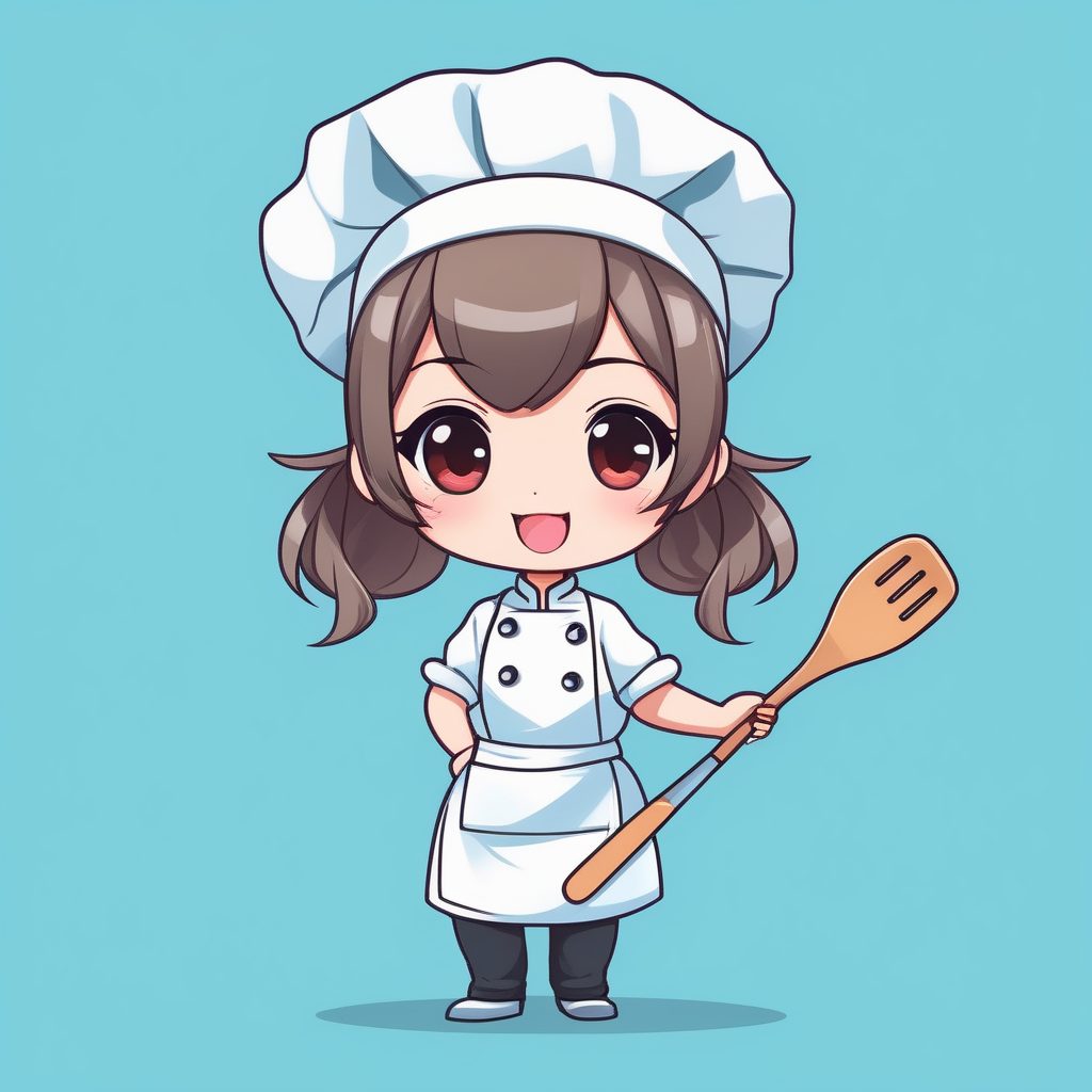 卡哇伊厨师Q版女孩AI绘画：极简动漫角色全身插画提示词