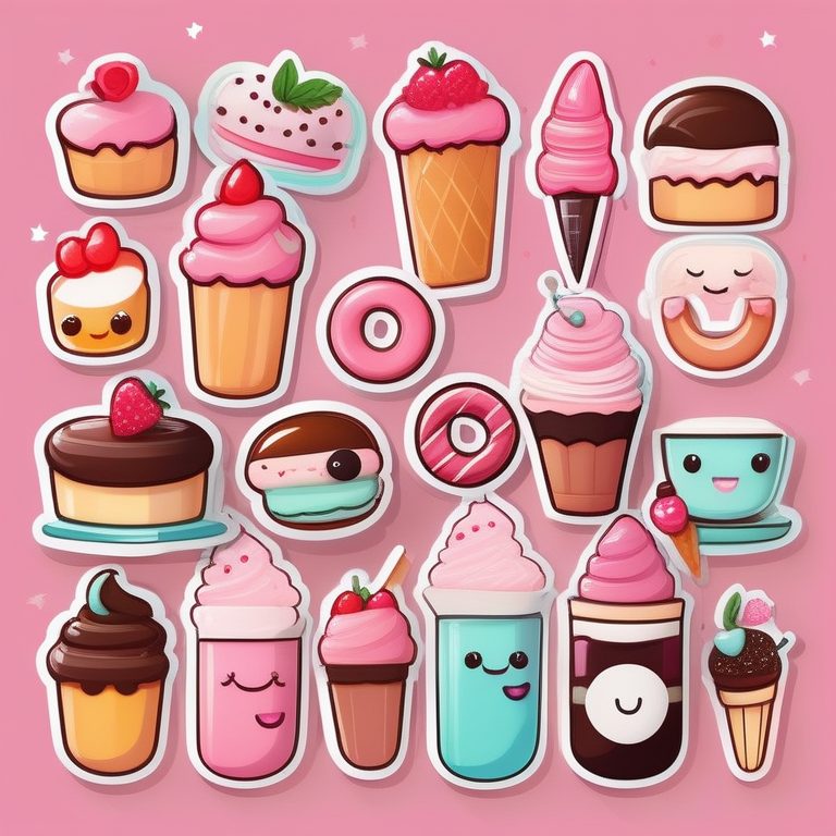 卡哇伊风格的甜品抽象变形插画