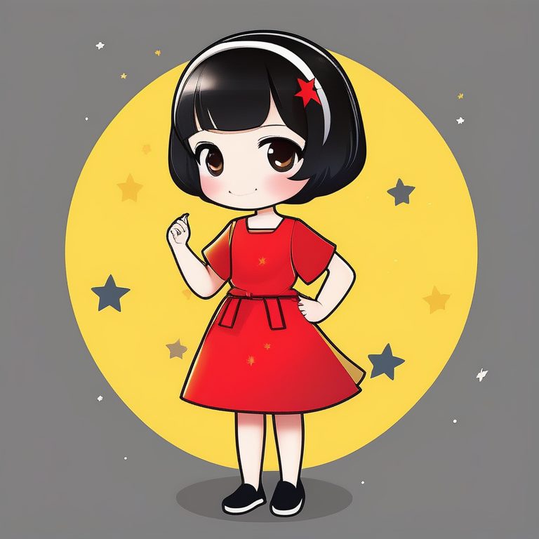 卡哇伊极简动漫风Q版红裙少女全身立绘