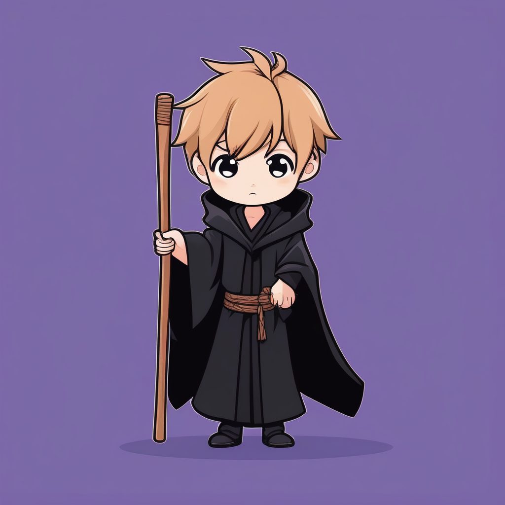 卡哇伊极简风：纯紫背景下的害羞小魔法师