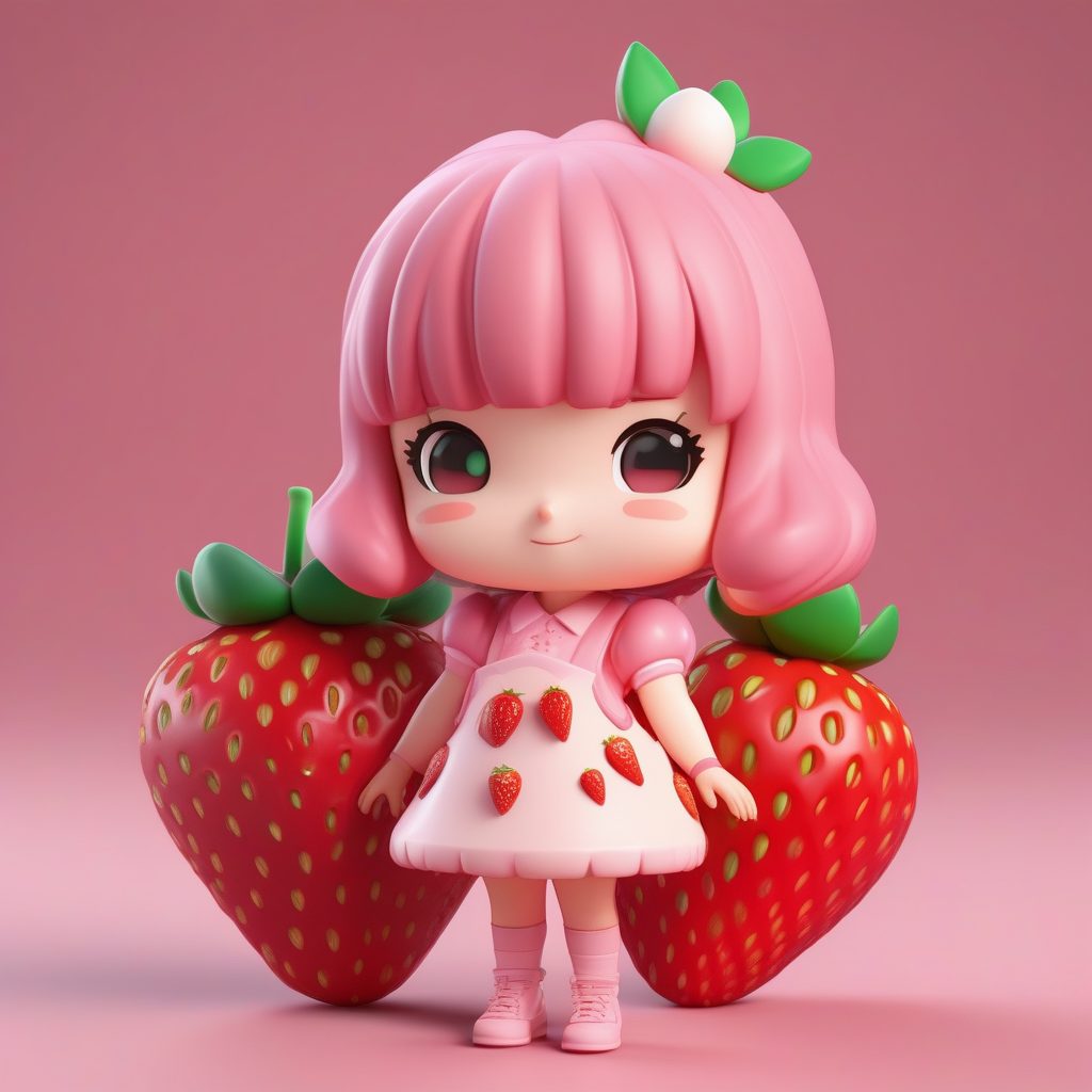 卡哇伊粘土风草莓甜点Q版角色3D渲染设计