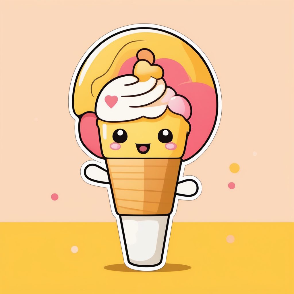 卡哇伊Q版冰淇淋摊主极简插画AI提示词