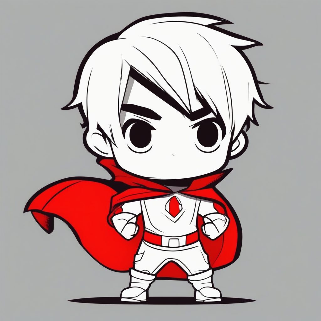 卡哇伊Q版超级英雄小男孩：贴纸美学平面着色，矢量插画提示词