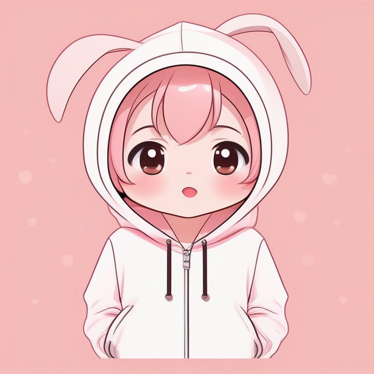 卡哇伊Q版动物连帽衫男孩俏皮鬼脸全身极简插画