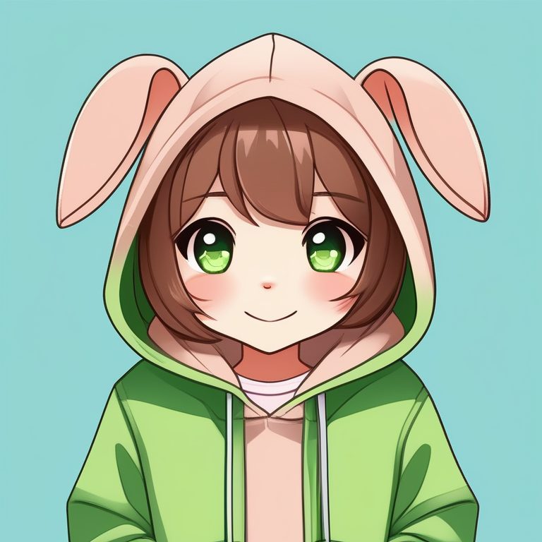 卡哇伊Q版风格 活泼萌女与绿色连帽衫