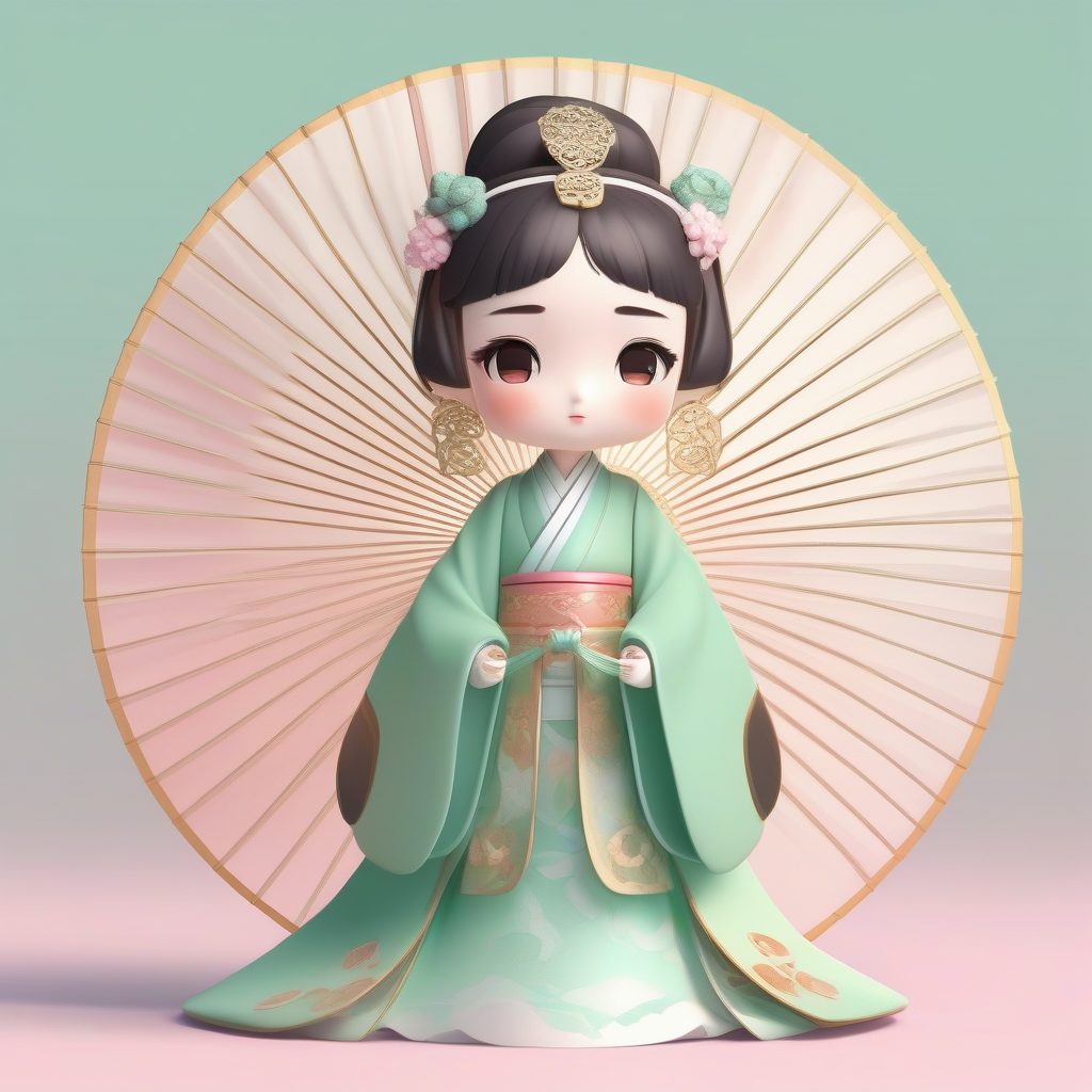 卡哇伊Q版贵妃：唐风圆扇全身渲染，8K超清柔光效果