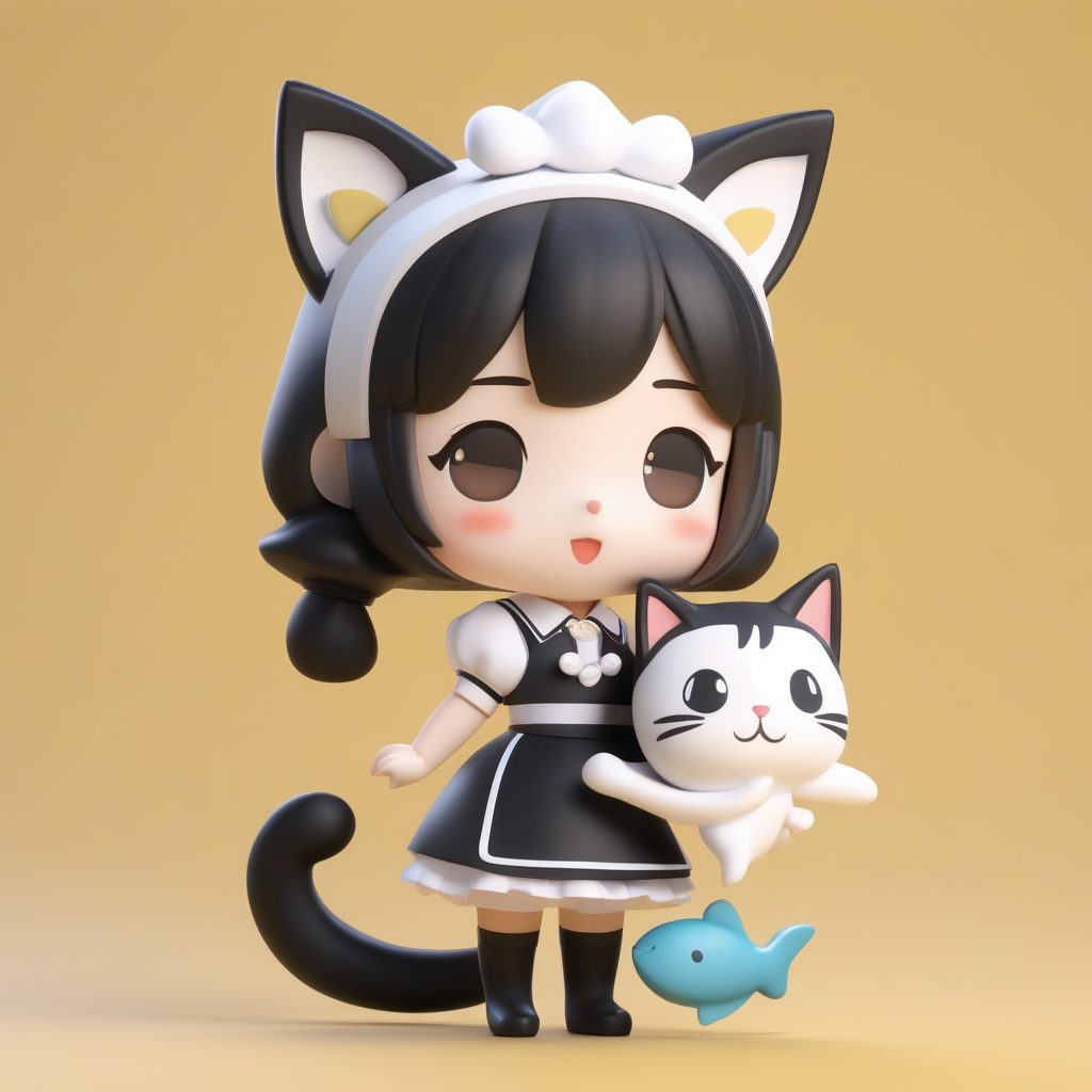 卡哇伊Q版猫咪女仆少女磨砂粘土人偶