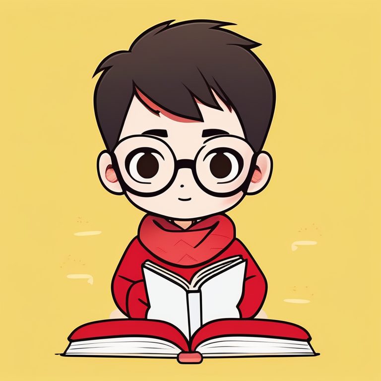 卡哇伊Q版男孩风格-红色围巾小书虫-专注阅读