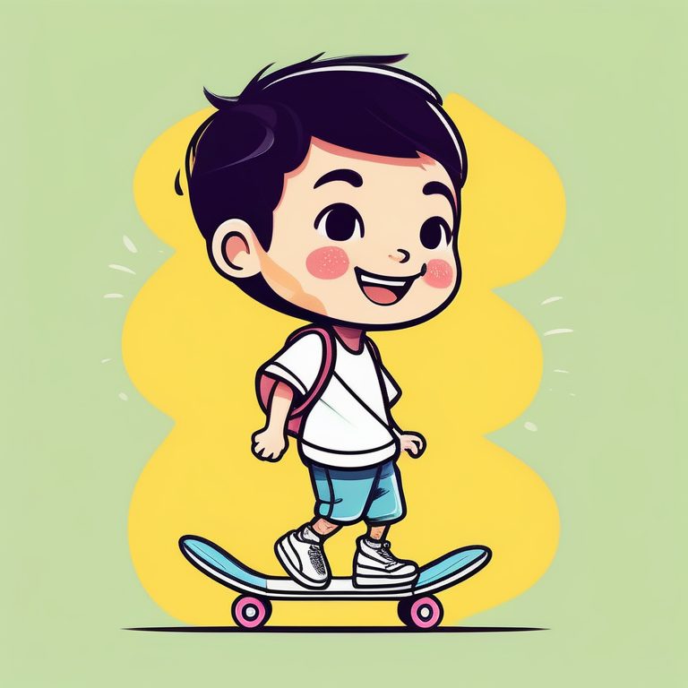 卡哇伊Q版男孩玩滑板极简插画