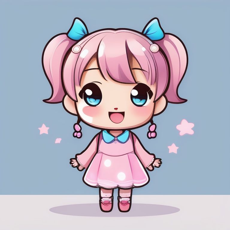 卡哇伊Q版女孩•极简蓝色背景•元气俏皮