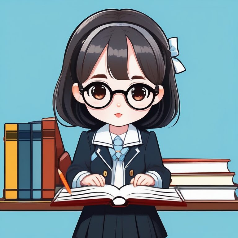 卡哇伊Q版女学生全身照读书状态