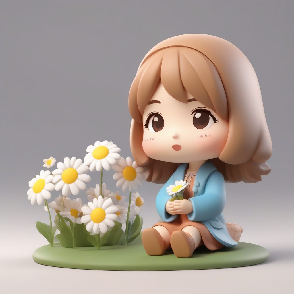 卡哇伊Q版鲜花主题极简动漫女孩全身像