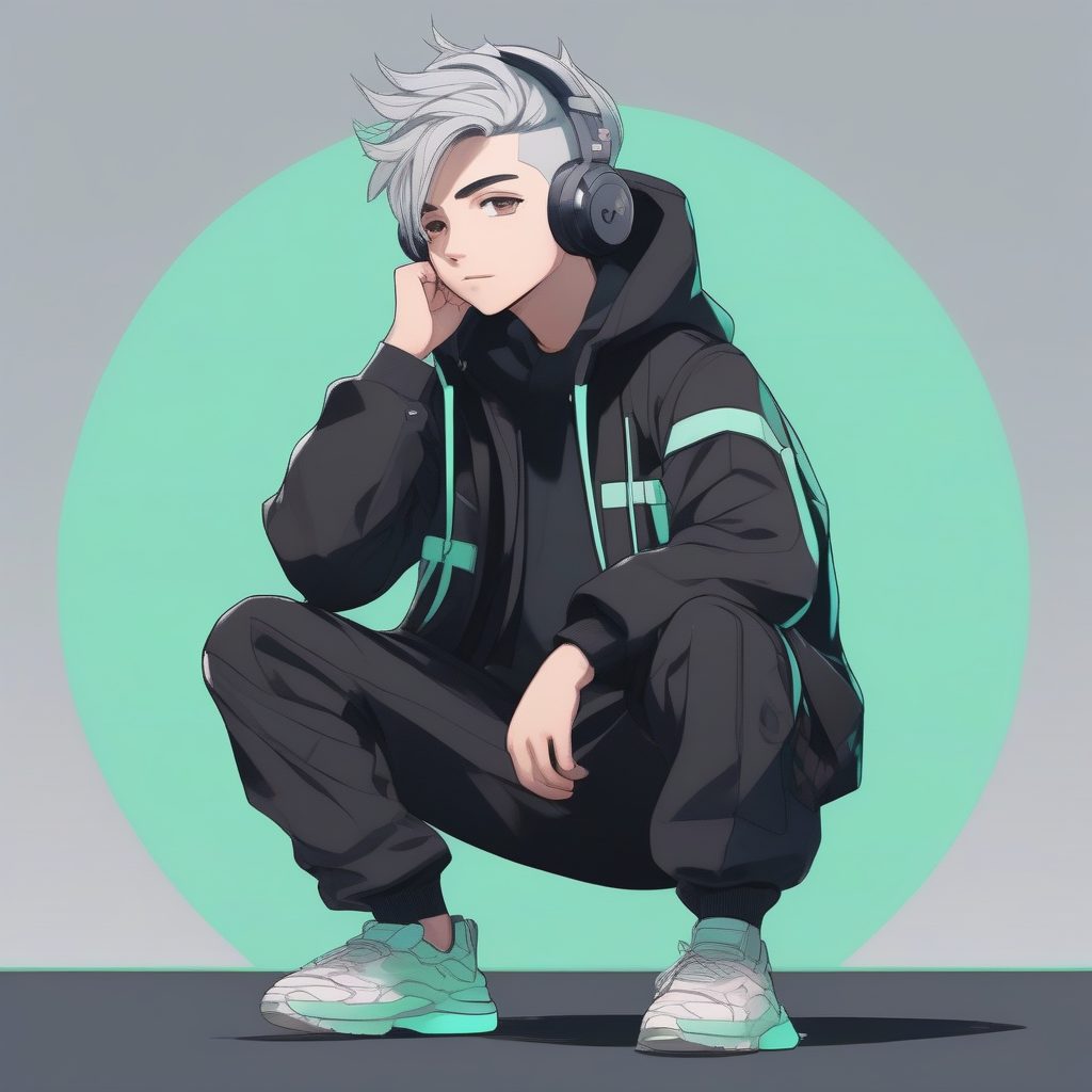 卡哇伊Q版银发少年：柔和光影下的极简街头风格全身像