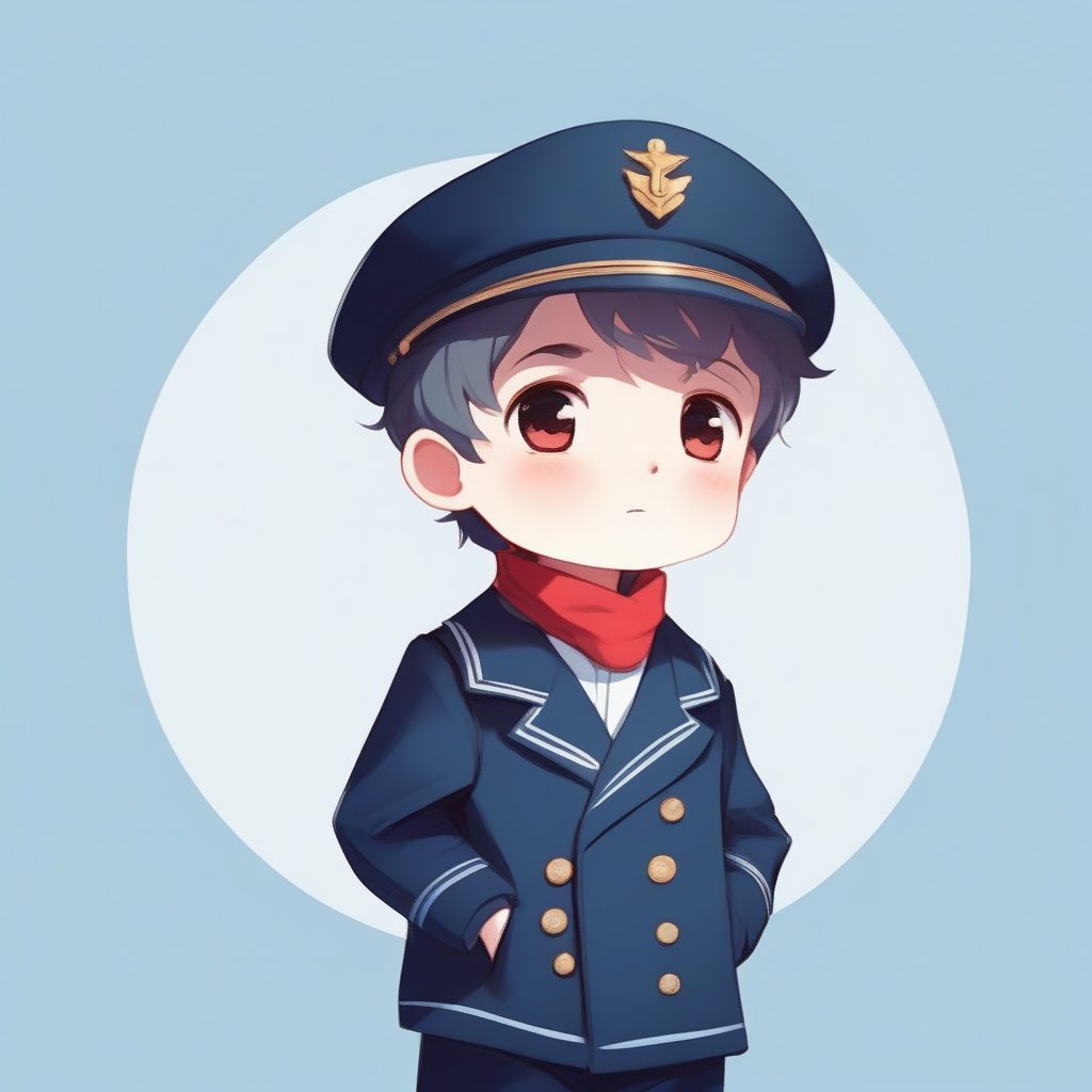 卡哇伊水手Q版小男孩:儿童绘本水彩效果,哑光插画AI提示词