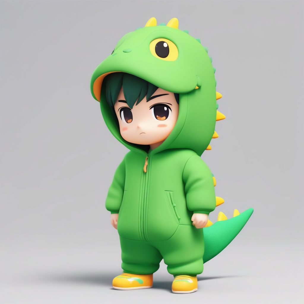 卡哇伊小恐龙:穿恐龙连体衣的Q版男孩,纯奶油黄色背景3D渲染图 27 卡哇伊小恐龙:穿恐龙连体衣的Q版男孩,纯奶油黄色背景3D渲染图
