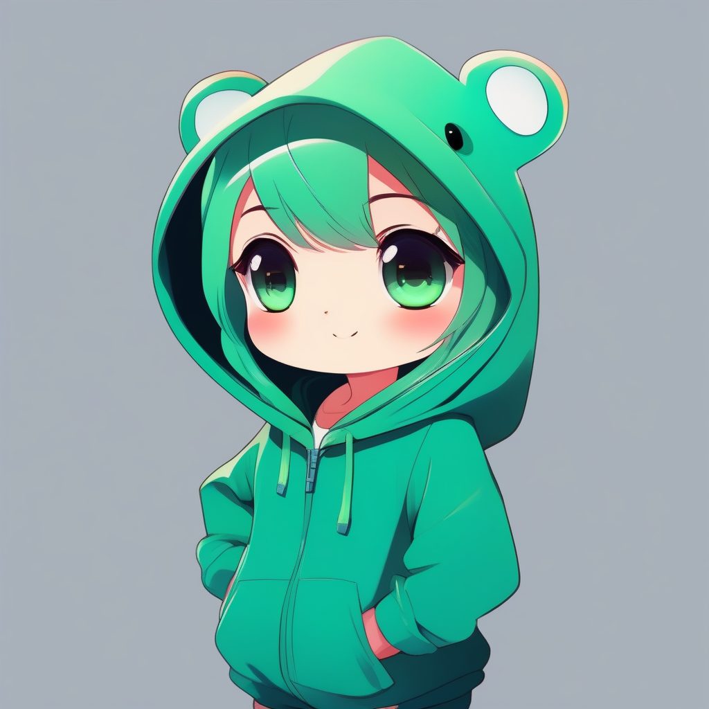 卡哇伊小青蛙：Q版青蛙主题连帽衫女孩全身CG插画