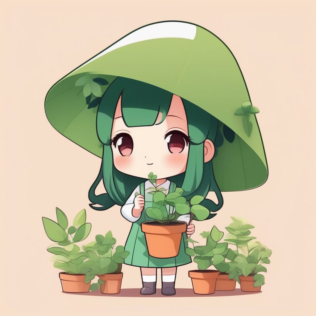 卡哇伊园艺师Q版女孩全身插画:清新治愈系AI绘画提示词 1 卡哇伊园艺师Q版女孩全身插画:清新治愈系AI绘画提示词