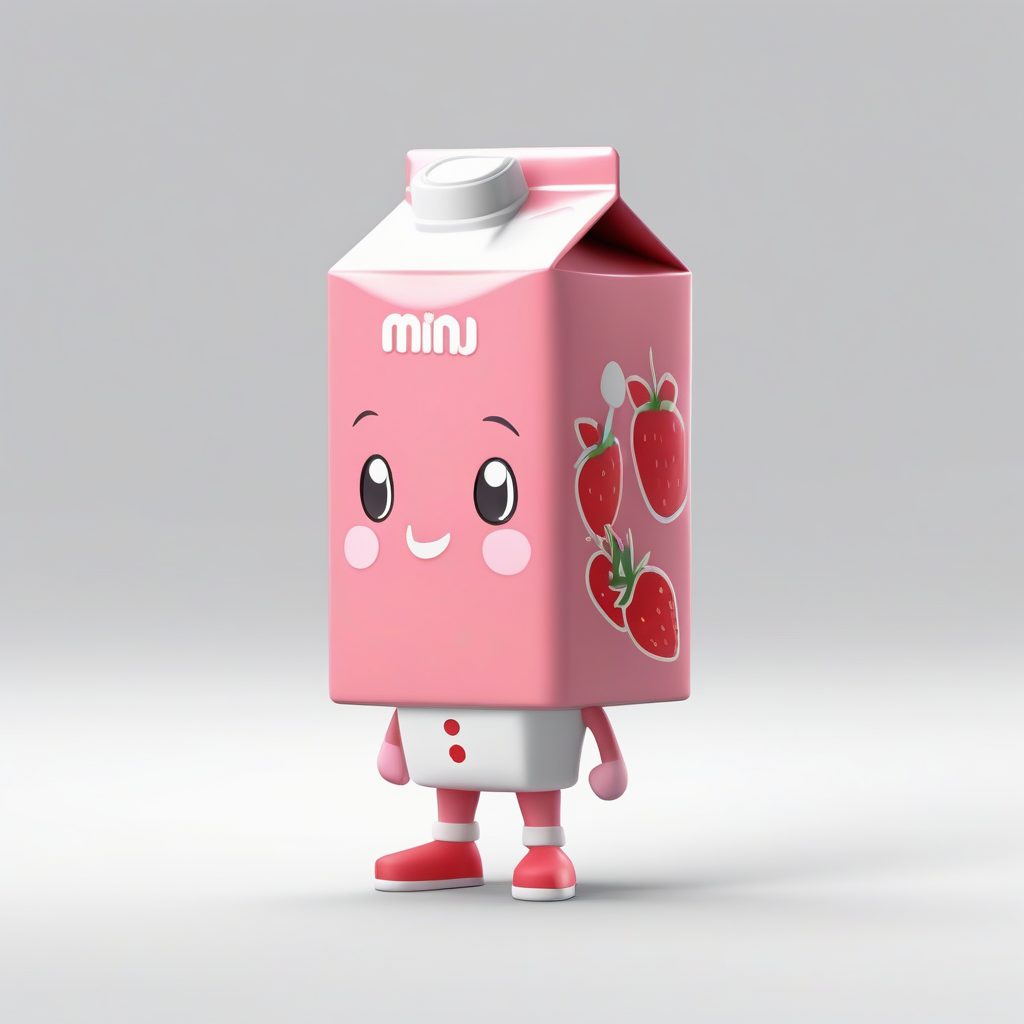 可爱草莓牛奶盒Q版全身：奶油白背景下的C4D渲染