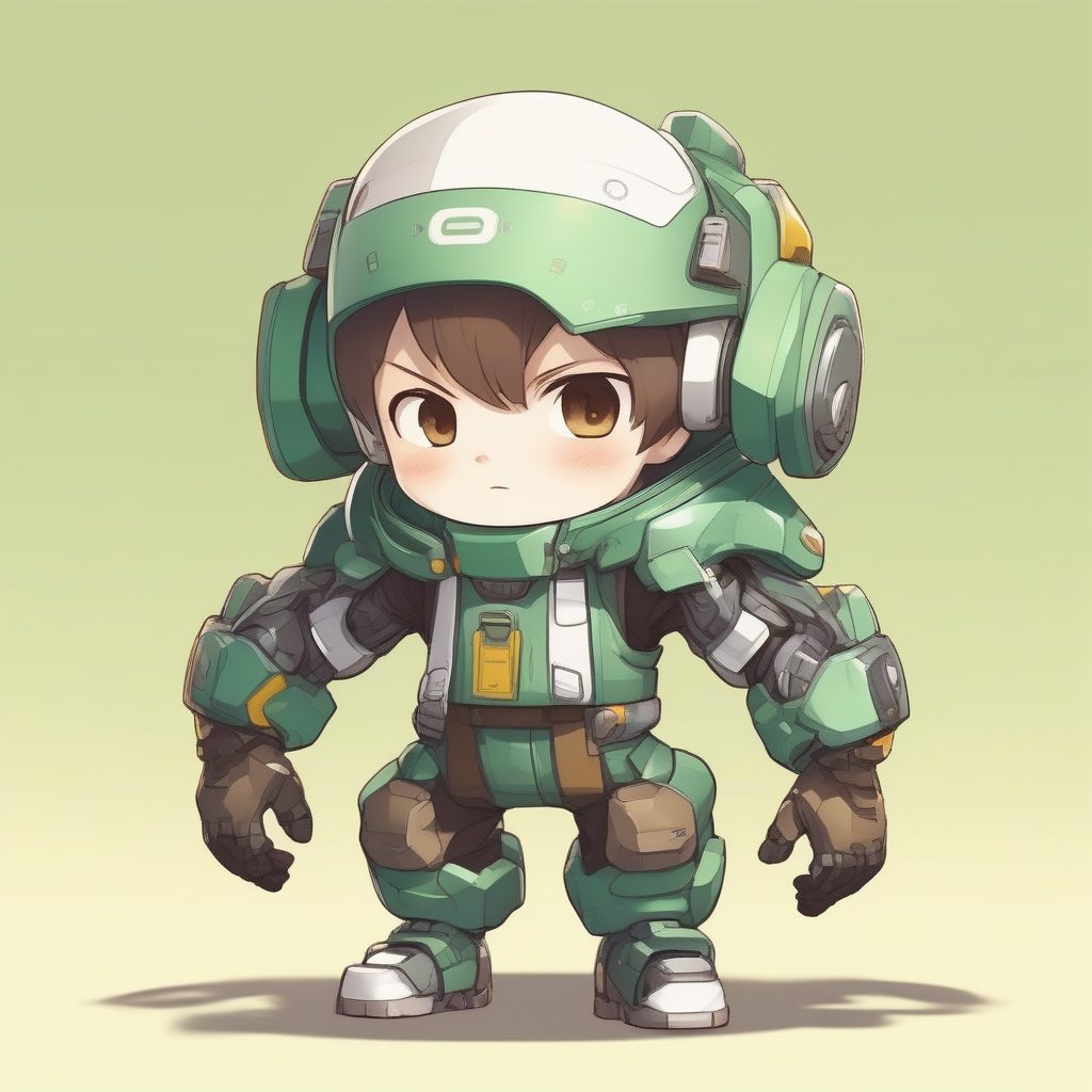 可爱的机甲维修工：Q版扳手少年纯色背景特写