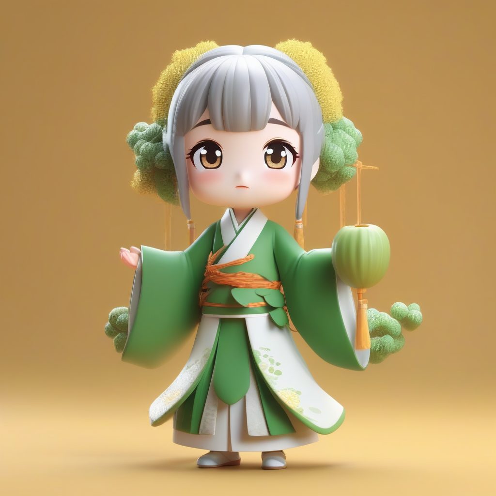 可爱的Q版汉服美食家：手持冰糖葫芦的粘土3D全身模型