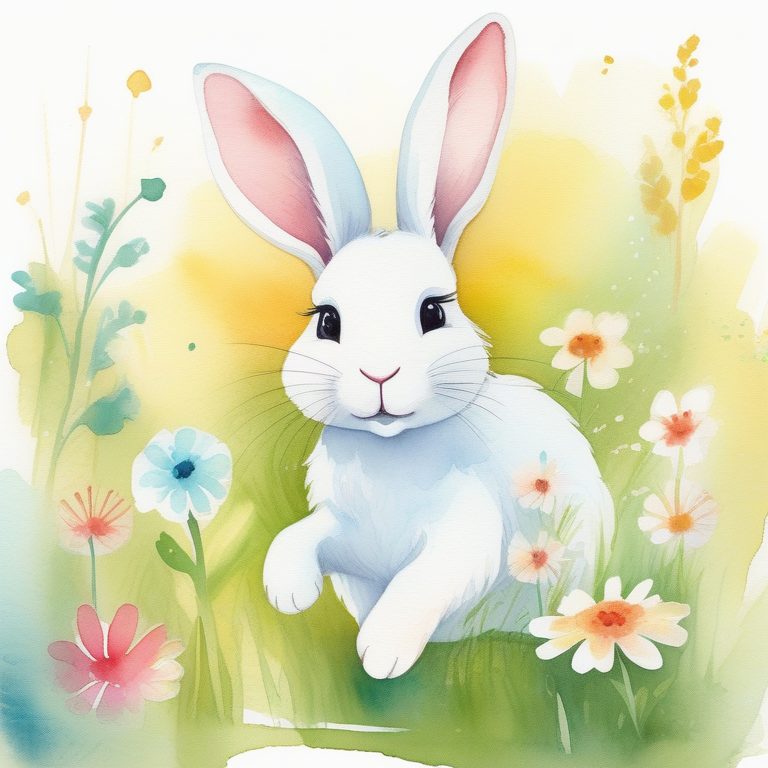 可爱儿童绘本风格草地小兔子