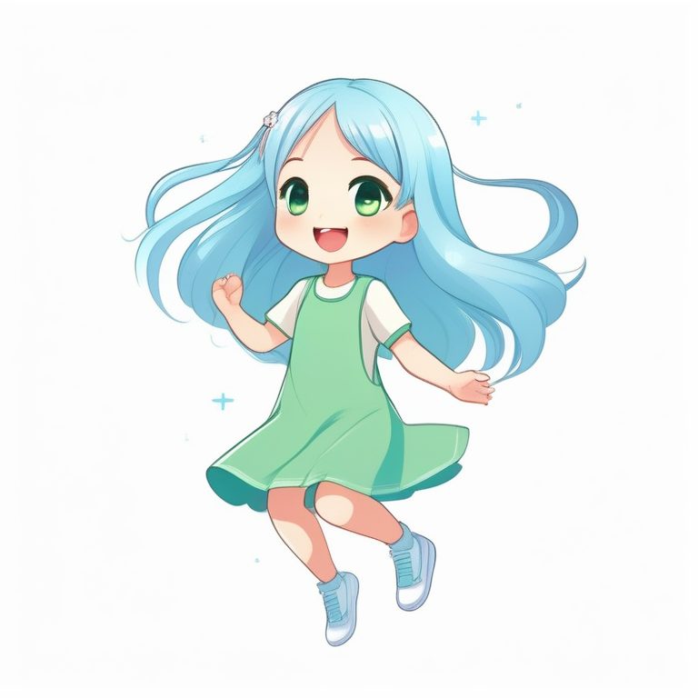 可爱极简风:蓝色连衣裙的Q版萌妹