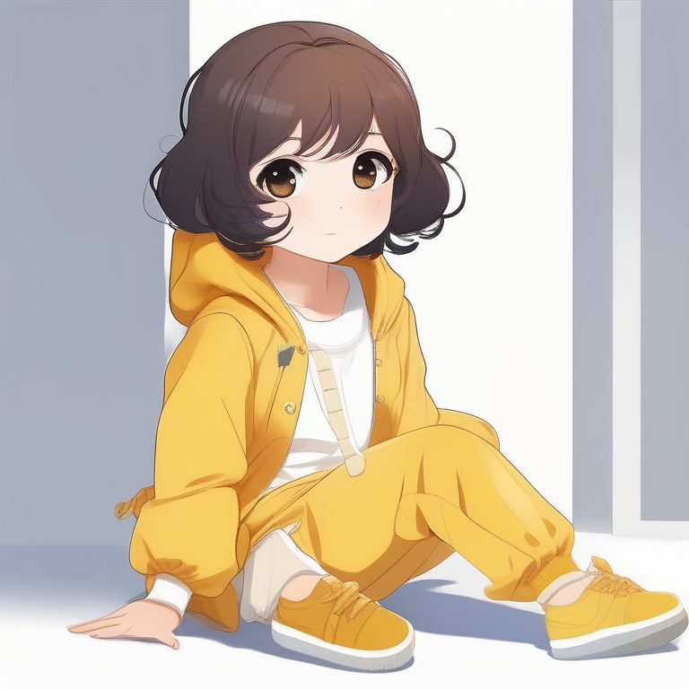 可爱极简Q版动漫少女全身形象白色底