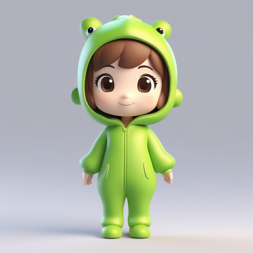 可爱极简Q版粘土恐龙睡衣女孩 Octane渲染